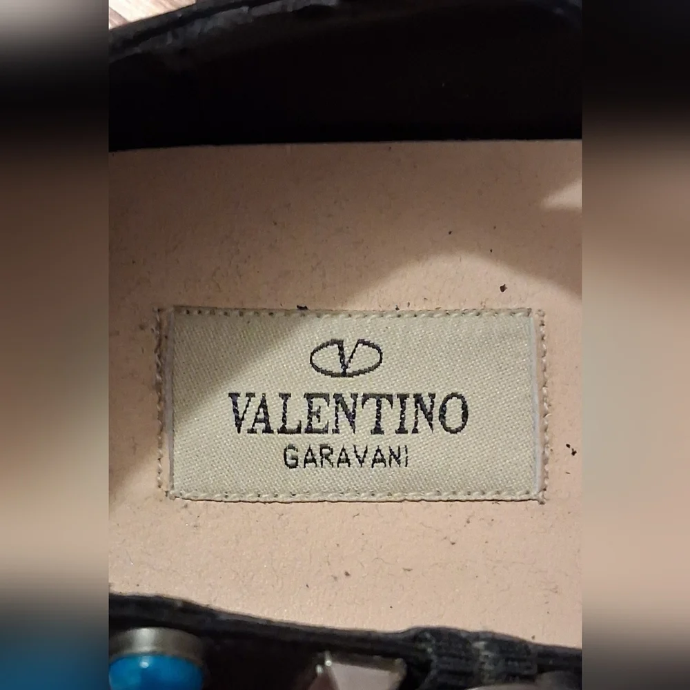 EUC Valentino Garavani Rockstud Rolling Turquoise Stud Espadrille Flat SZ 8.5 39
